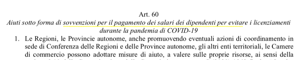 Sovvenzioni per il pagamento dei salari per evitare i licenziamenti(Art. 60 pag 76)